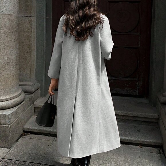 Light Grey Casual Women's Lapel Long Coat - Picture 3 of 8